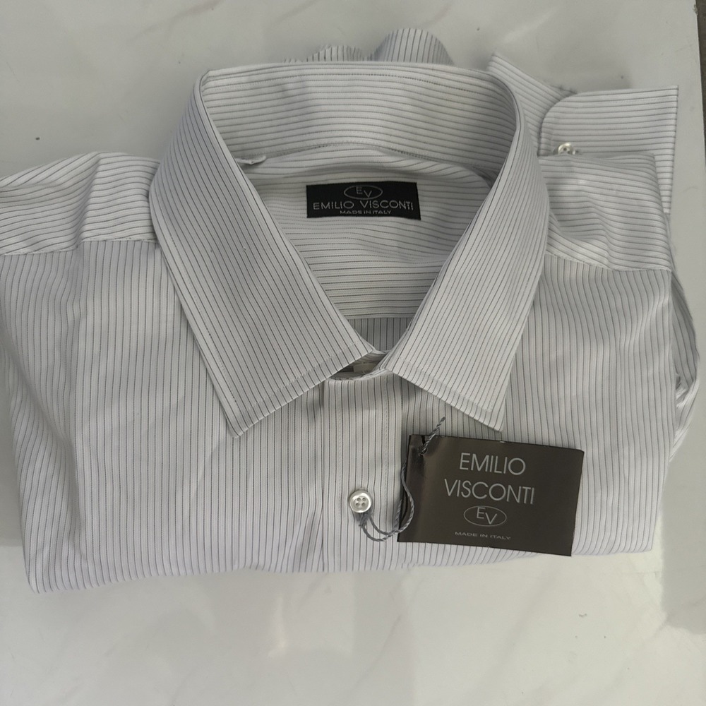 New EmilioViscontiMens 100% Cotton Striped Shirt Size USA18(EU46) Made In Italy